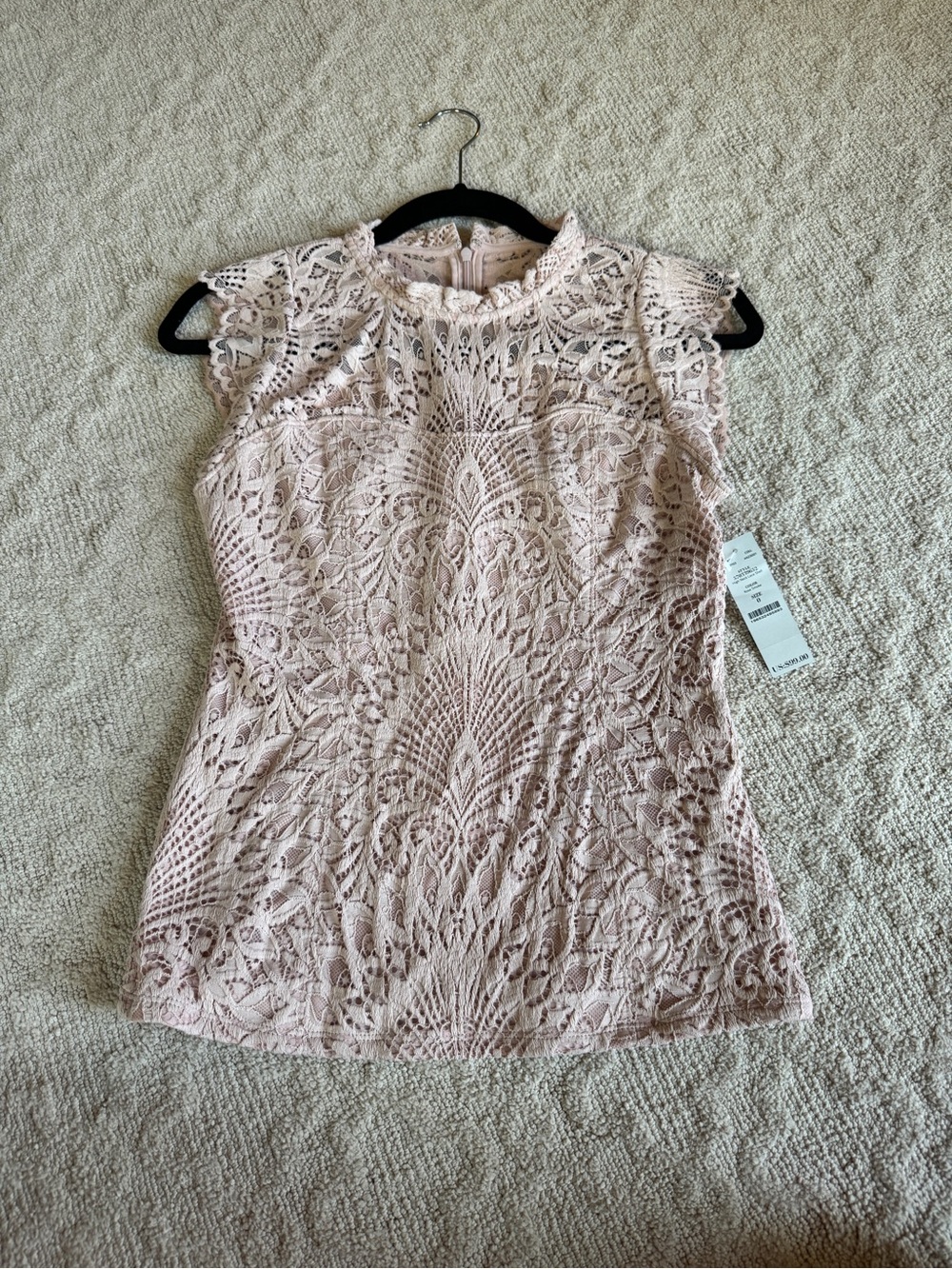 White House Black Market Lace Cap-Sleeve Top in Blush Pink